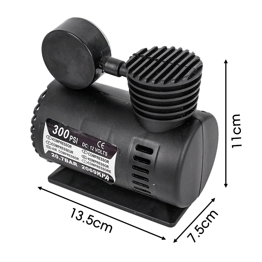 Portable 12V Car Air Compressor – 300 PSI Mini Tire Inflator with Pressure Gauge for Cars, Bikes & Balls