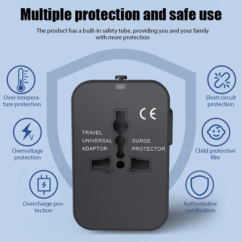 Universal Travel Adapter – Dual USB, 1200W, EU/UK/US/AU Plug Converter
