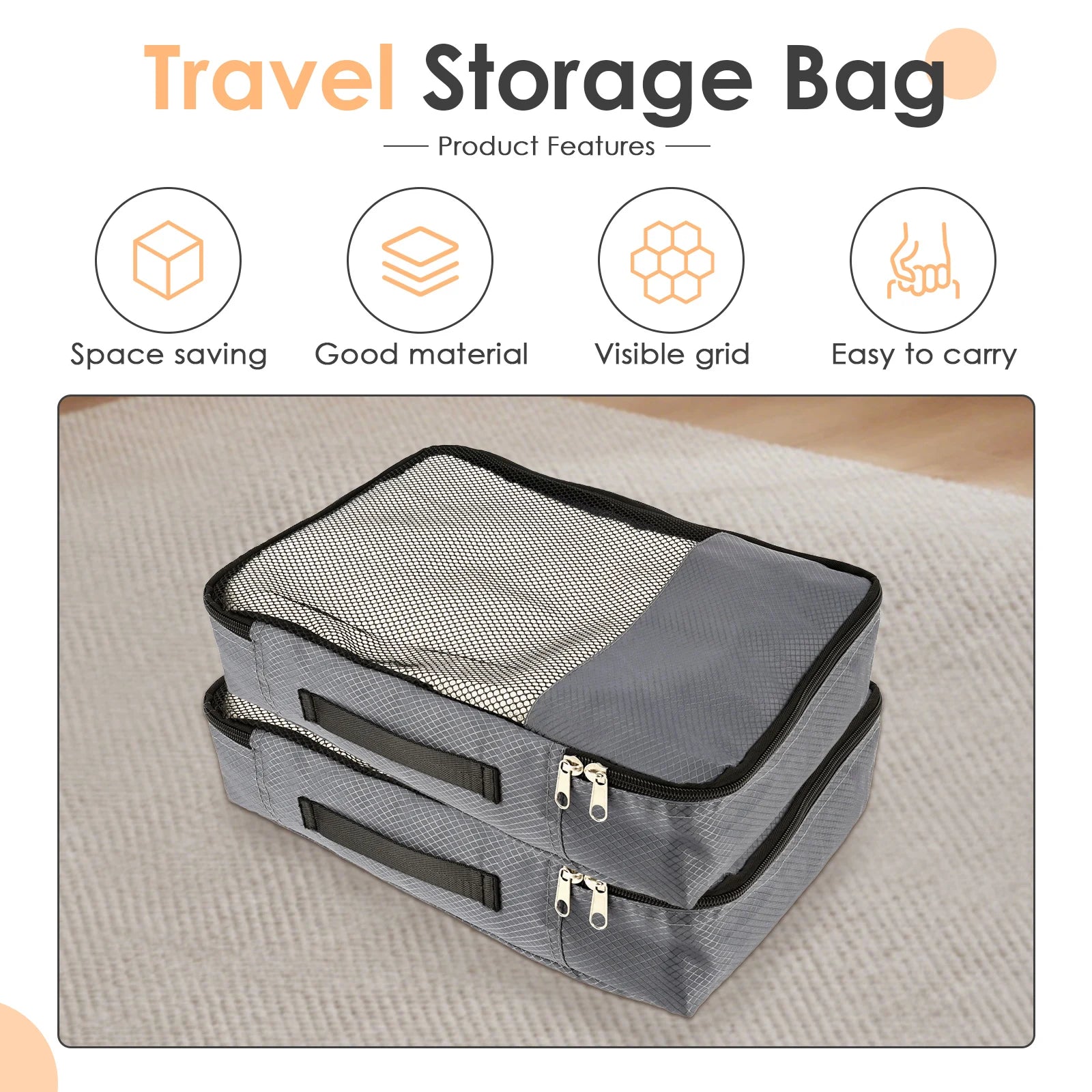 4-Piece Oxford Packing Cubes with Shoe Bag – Waterproof Mesh Travel Luggage Organizer