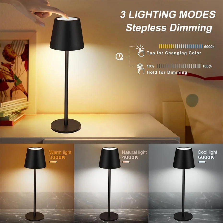 Cordless LED Table Lamp – USB Rechargeable, 3-Color Dimming, Touch Control