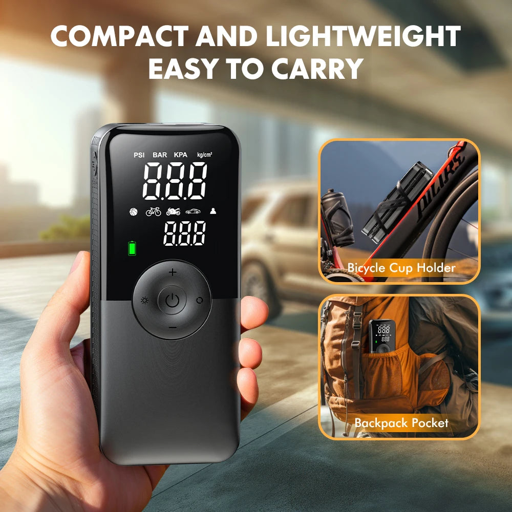 CARSUN Cordless Tire Inflator – 94 PSI, Digital Display, Rechargeable with Power Bank Function