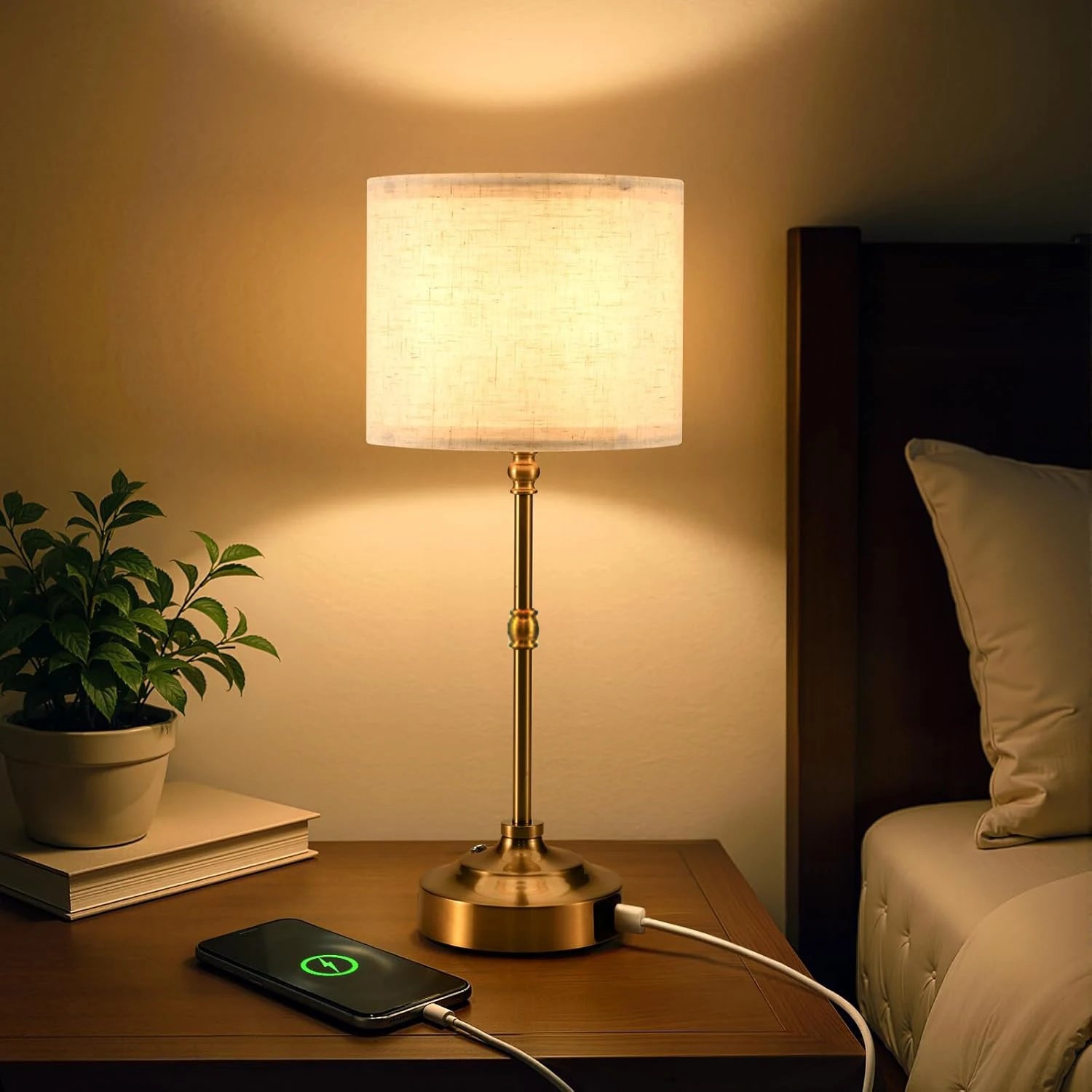 Cordless Rechargeable Table Lamp – 3-Level Dimmable, Fabric Shade, Touch Switch