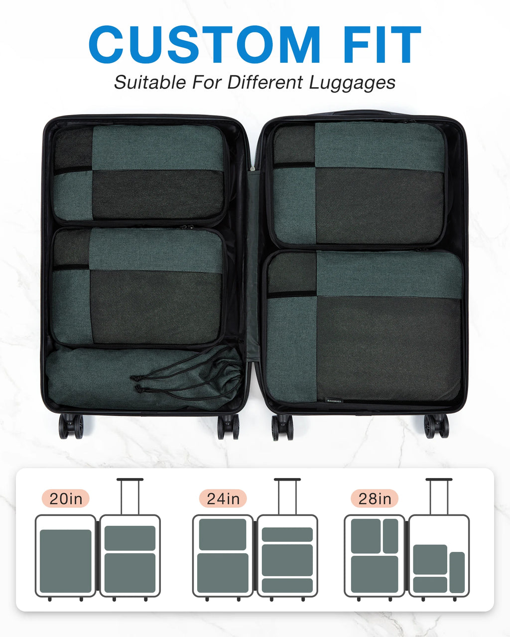 BAGSMART 6-Piece Compression Packing Cubes Set – Expandable Travel Luggage Organizer with Shoe Bag