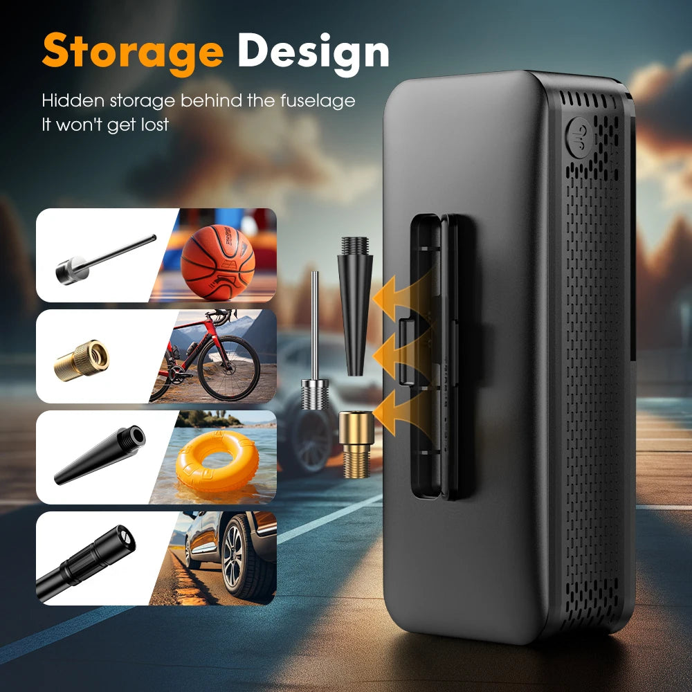 CARSUN Cordless Tire Inflator – 94 PSI, Digital Display, Rechargeable with Power Bank Function