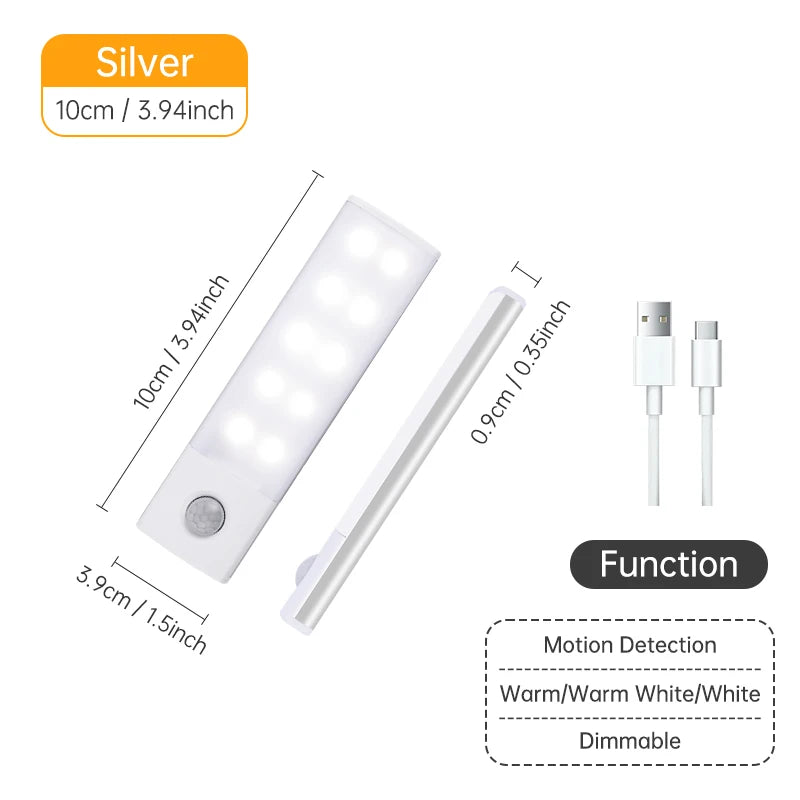 Wireless LED Cabinet Light – Motion Sensor, USB Rechargeable, 3-Color