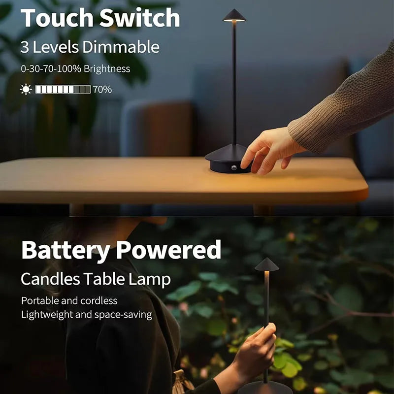 Cordless LED Table Lamp – Rechargeable, Touch Dimmable, Waterproof, Indoor & Outdoor