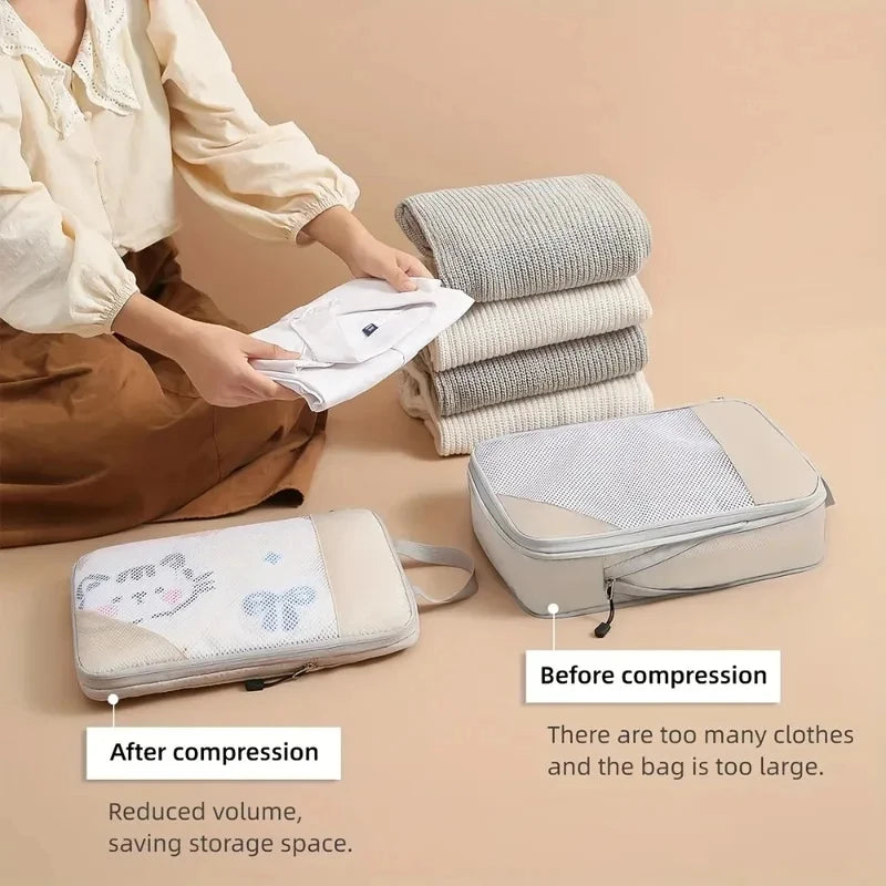 3-Piece Travel Compression Packing Cubes – Carry-On Luggage Organizer Set