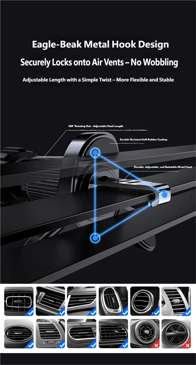 Upgraded Magnetic Car Phone Holder – 17 N52 Magnets, Air Vent Mount, 360° Universal