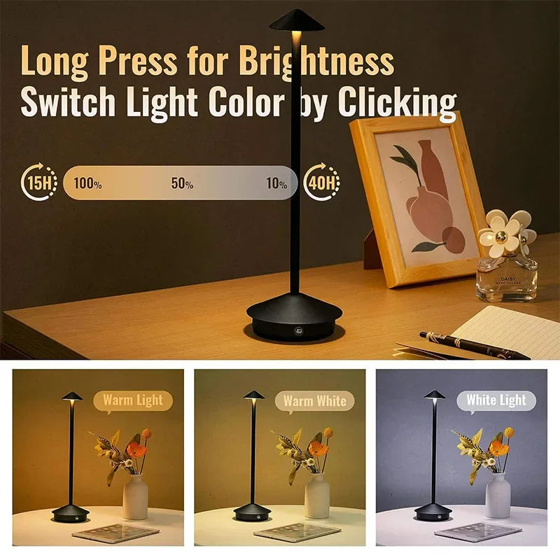 Cordless LED Table Lamp – Rechargeable, Touch Dimmable, Waterproof, Indoor & Outdoor