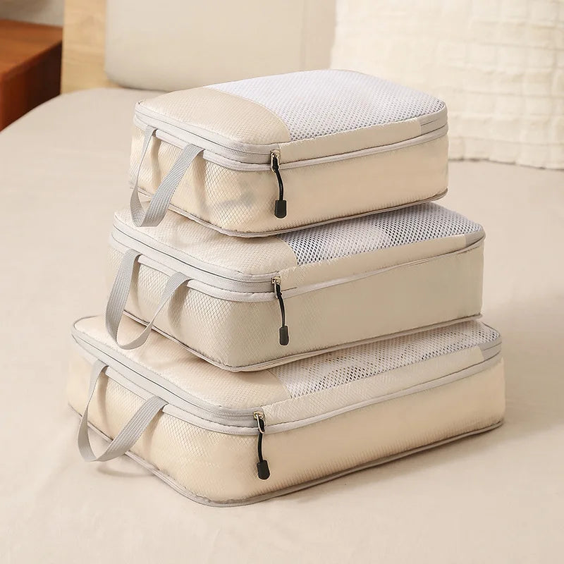 3-Piece Travel Compression Packing Cubes – Carry-On Luggage Organizer Set