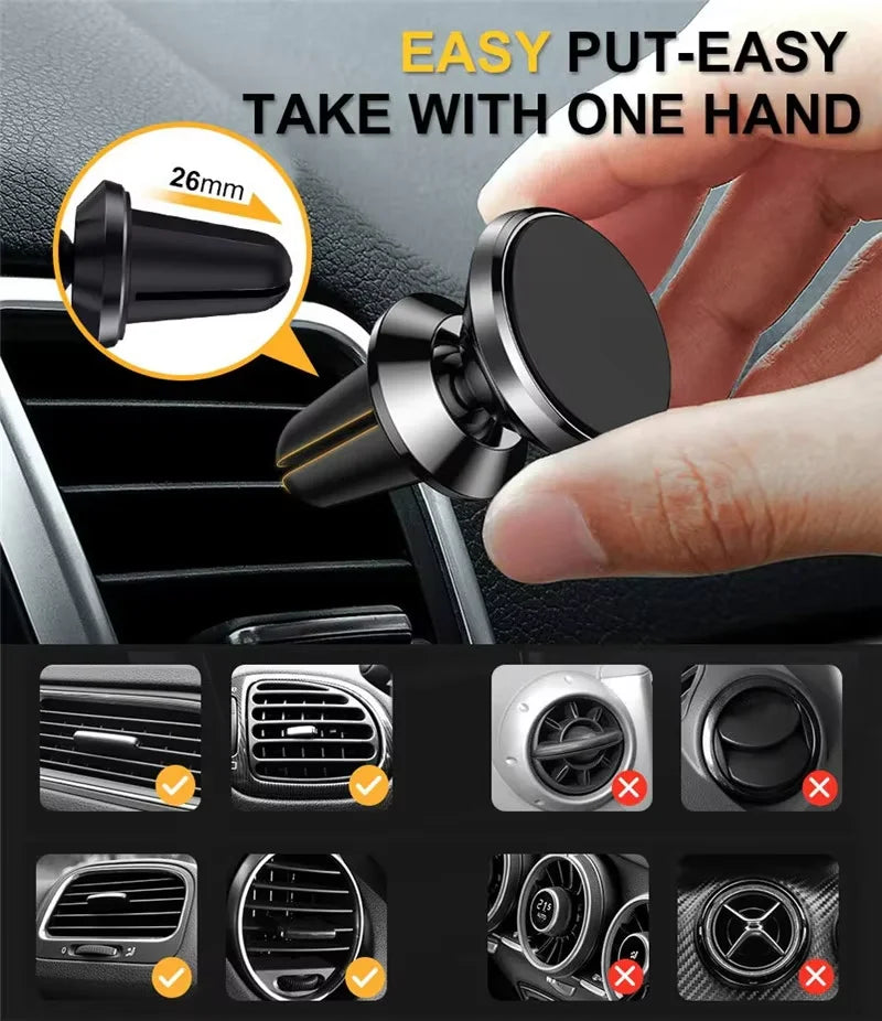 Magnetic Car Phone Holder – Air Vent Clip Mount, 360° Adjustable, Universal Fit