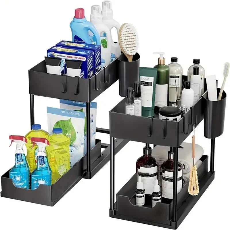 2-Layer Sliding Under-Sink Organizer – Drawer-Style Storage Rack for Kitchen & Bathroom
