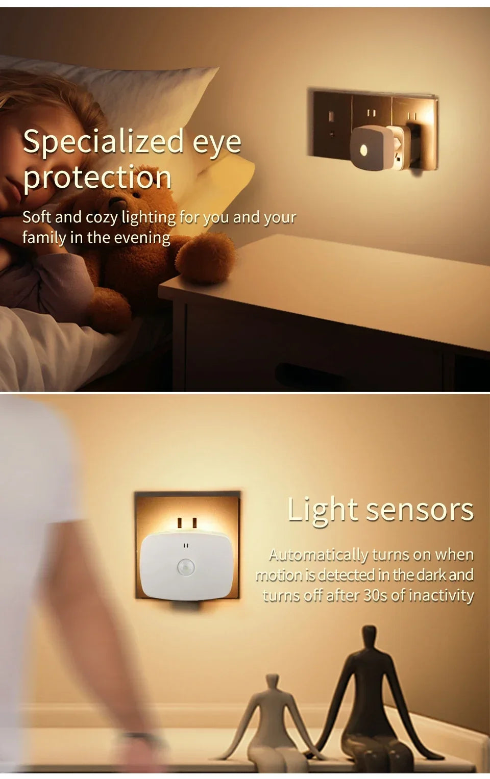 Motion Sensor LED Night Light – Smart Infrared Wall Plug, EU/US, 3 Colors