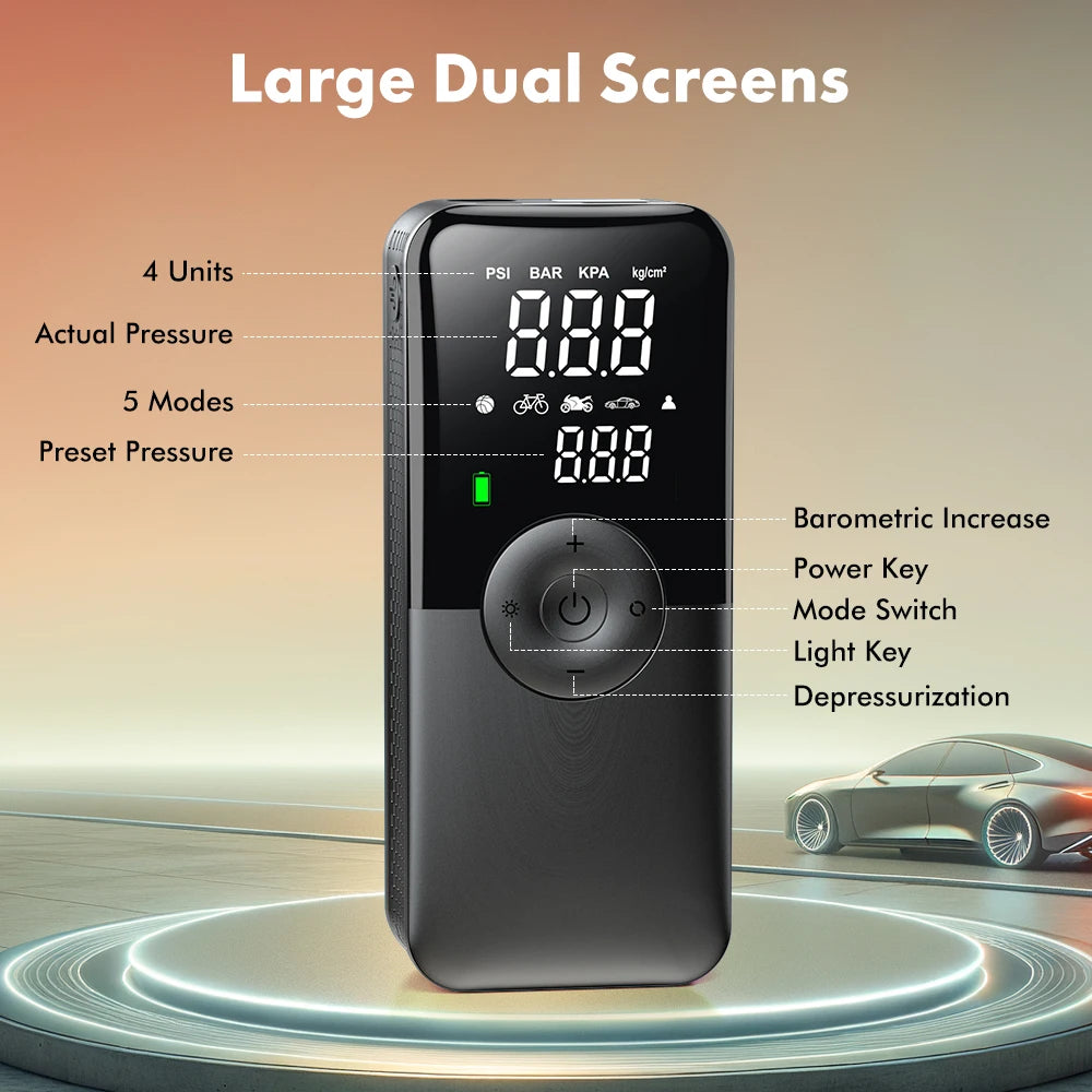 CARSUN Cordless Tire Inflator – 94 PSI, Digital Display, Rechargeable with Power Bank Function