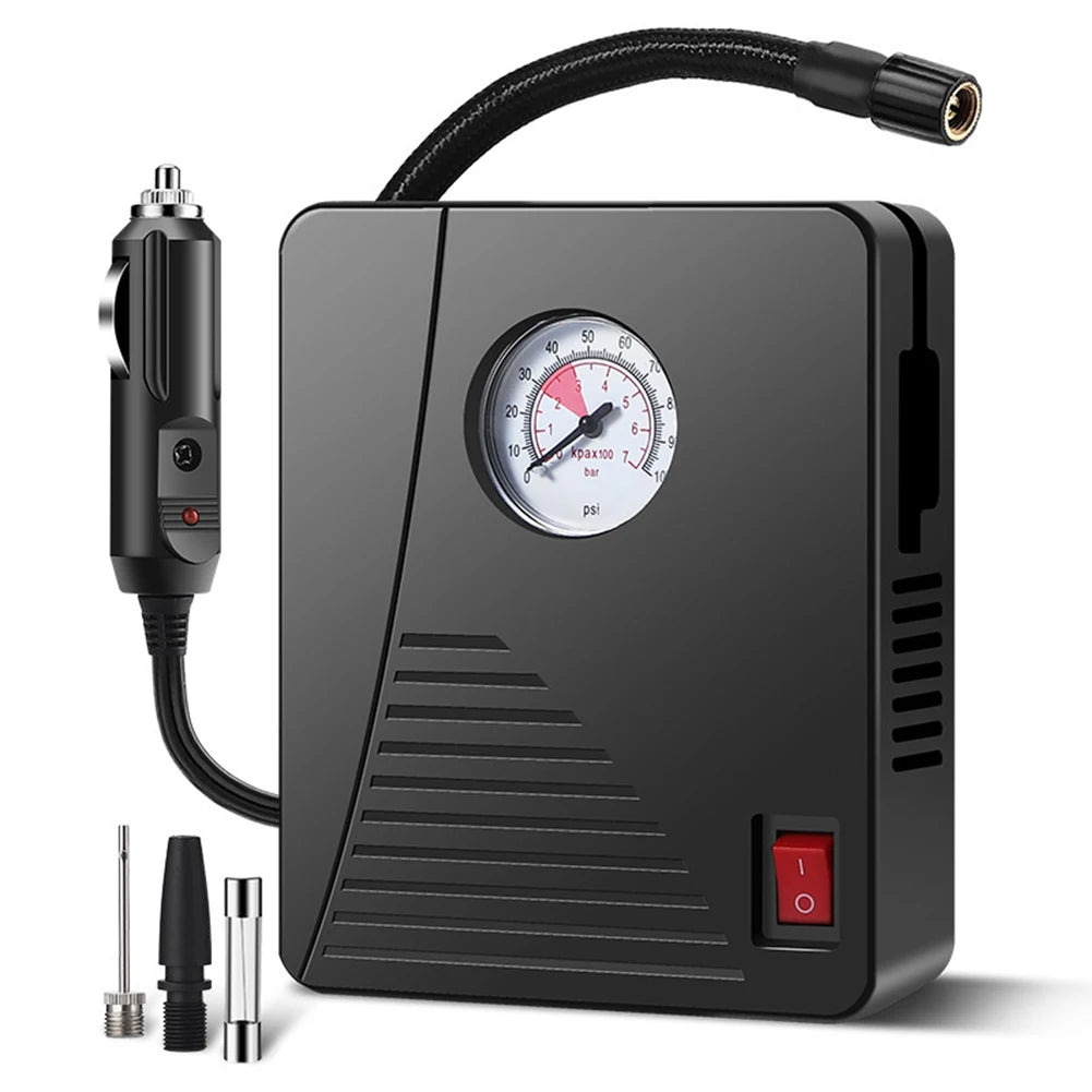 12V Portable Tire Inflator with LED Flashlight – 100 PSI Air Pump for Cars, Bikes & Sports