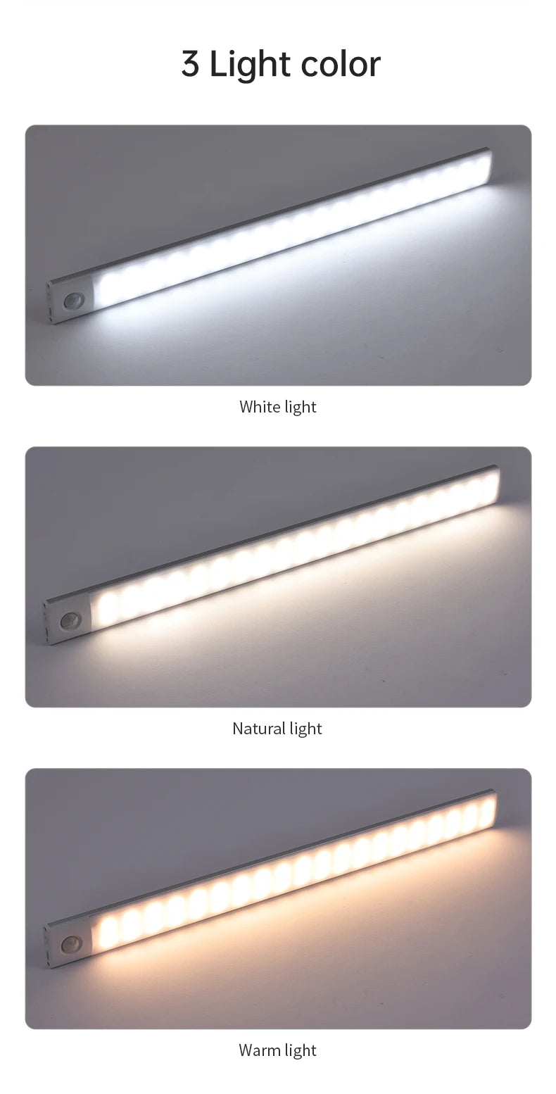 Wireless LED Cabinet Light – Motion Sensor, USB Rechargeable, 3-Color