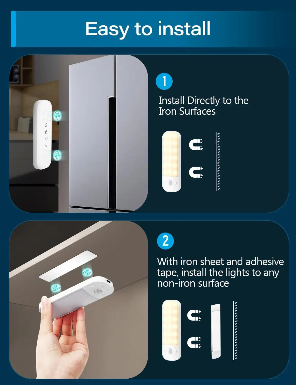 LED Motion Sensor Night Light – 3-Color, Dimmable, Magnetic, USB-C Rechargeable (4-Pack)