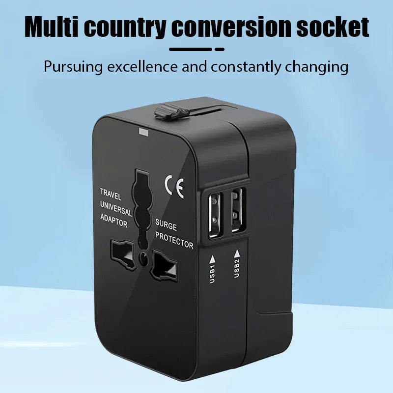 Universal Travel Adapter – Dual USB, 1200W, EU/UK/US/AU Plug Converter