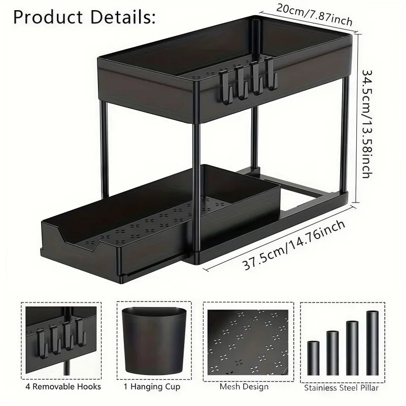 2-Layer Sliding Under-Sink Organizer – Drawer-Style Storage Rack for Kitchen & Bathroom