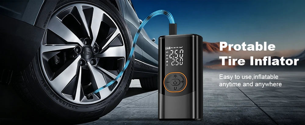 Cordless Tire Inflator – Dual LED Display, 4 Preset Modes, Auto Shut-Off, Fast Inflation