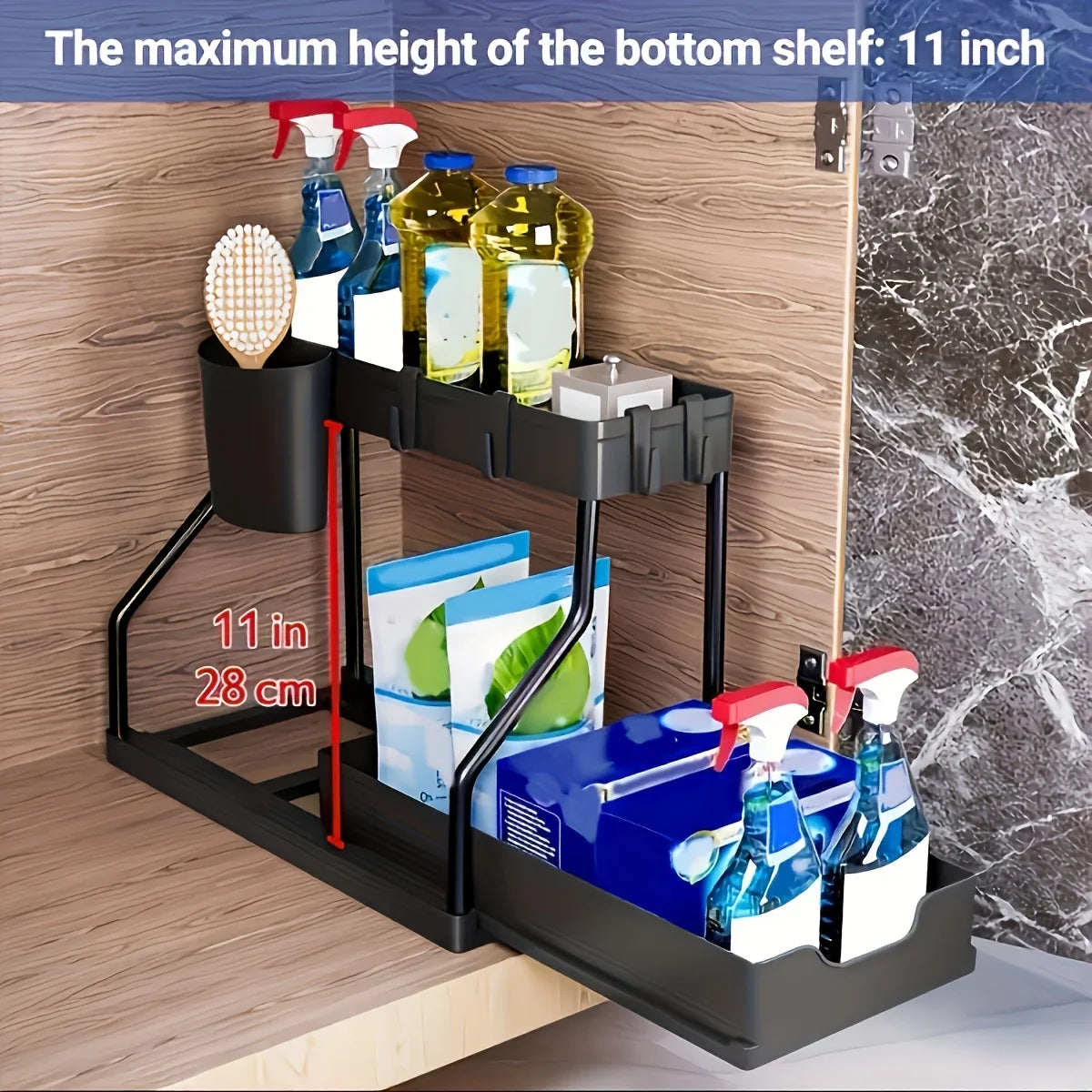 2-Tier Pull-Out Under-Sink Organizer – Large Capacity Drawer Storage Box for Kitchen & Bathroom