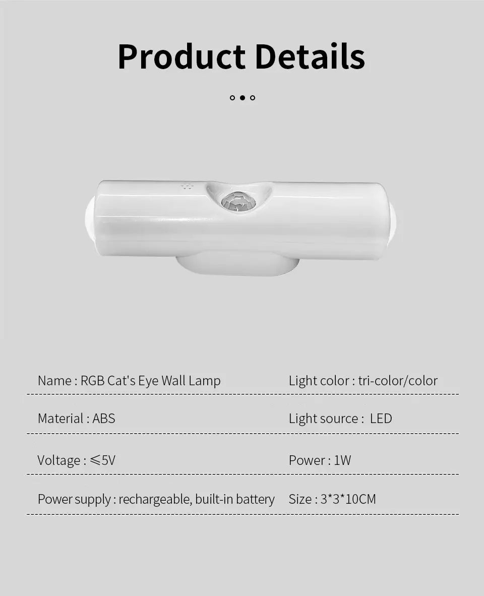 Magnetic LED Night Light – Motion Sensor, 7-Color RGB, USB Rechargeable
