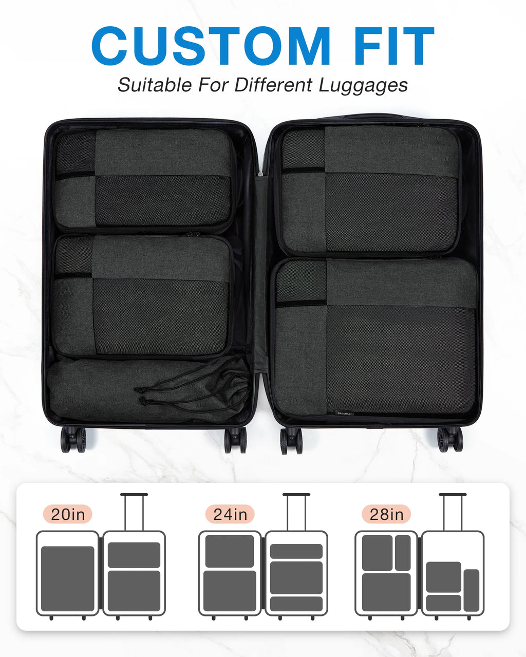 BAGSMART 6-Piece Compression Packing Cubes Set – Expandable Travel Luggage Organizer with Shoe Bag
