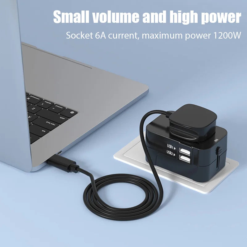 Universal Travel Adapter – Dual USB, 1200W, EU/UK/US/AU Plug Converter