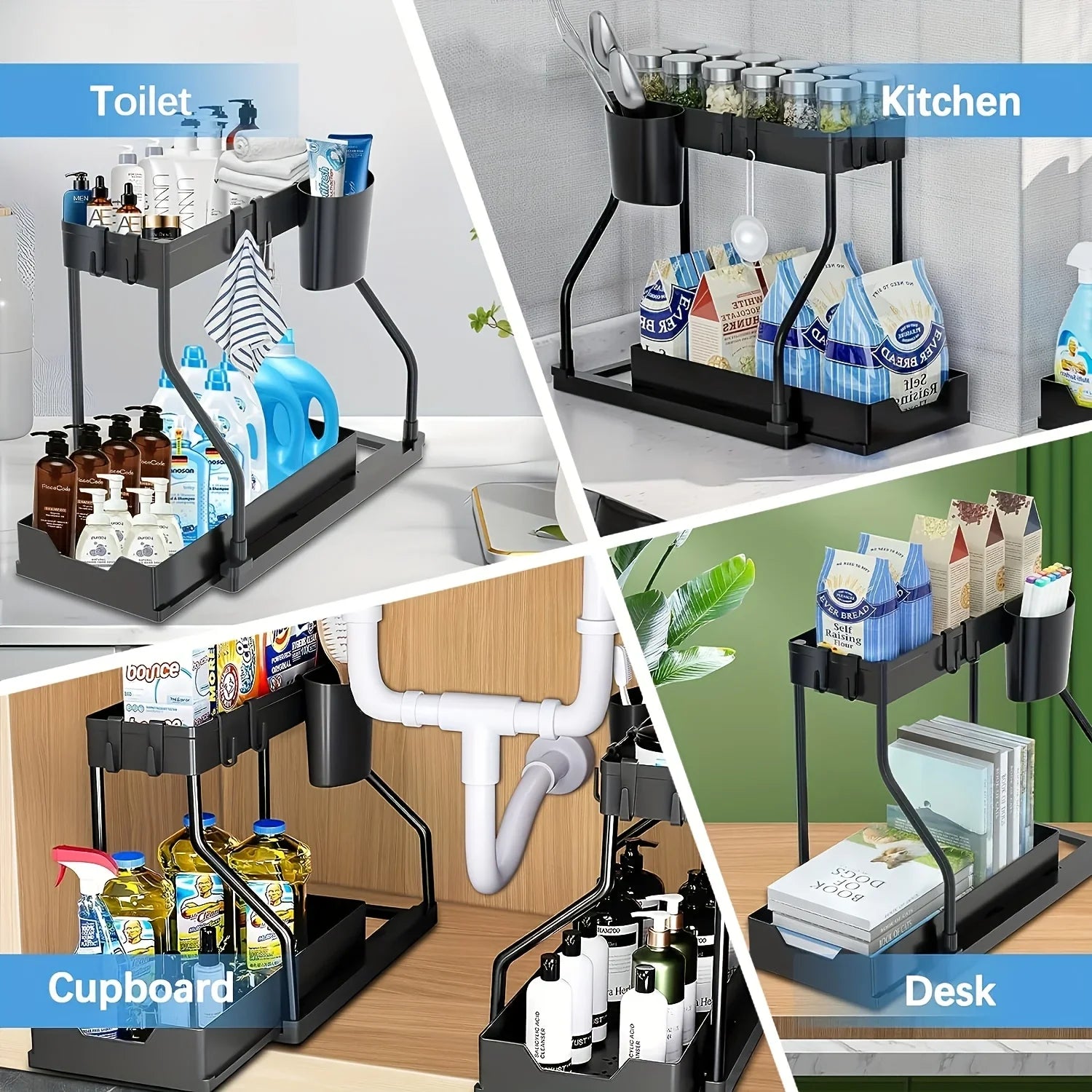 2-Tier Pull-Out Under-Sink Organizer – Large Capacity Drawer Storage Box for Kitchen & Bathroom