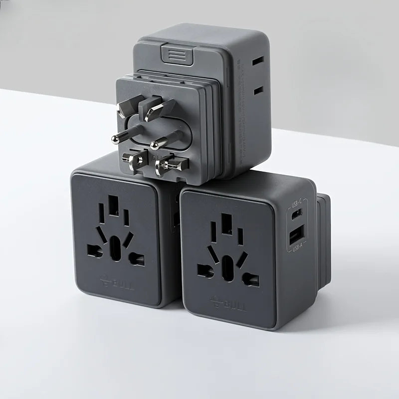 Compact Universal Travel Adapter – 1 USB-A + 1 USB-C, Portable Plug Converter