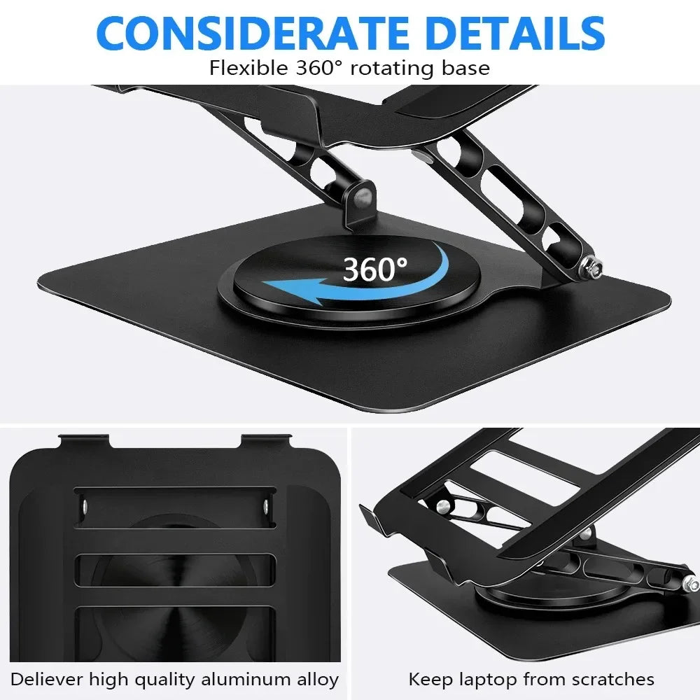 Foldable Laptop Stand – 360° Rotating Base, Adjustable & Ergonomic