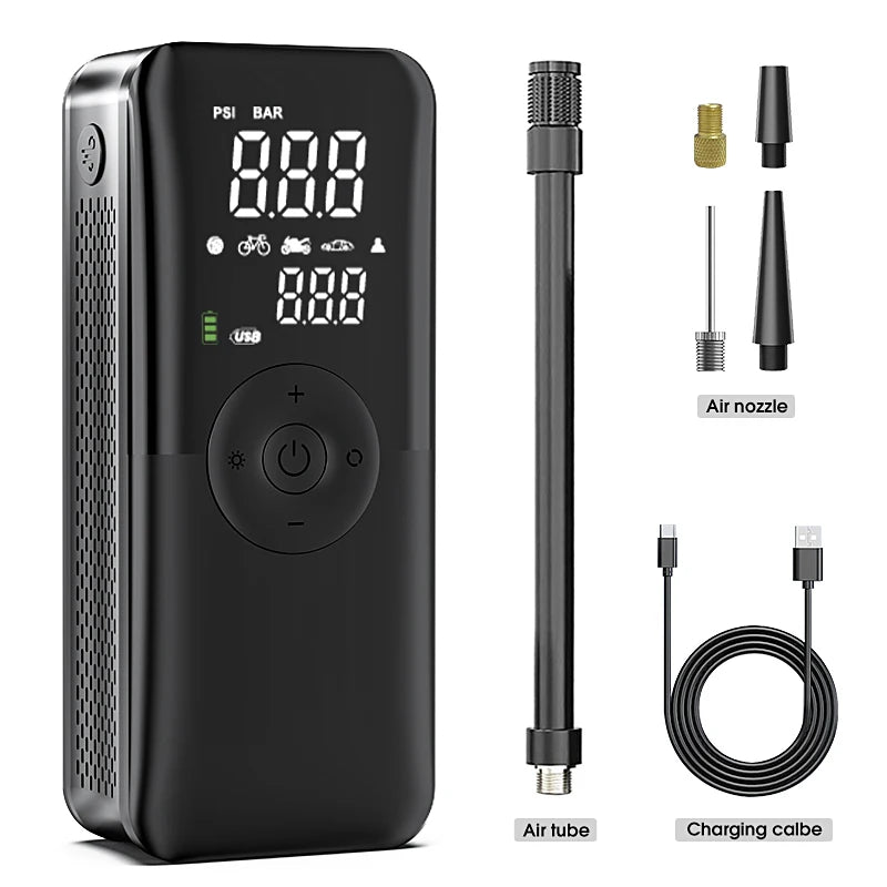 CARSUN Cordless Tire Inflator – 94 PSI, Digital Display, Rechargeable with Power Bank Function