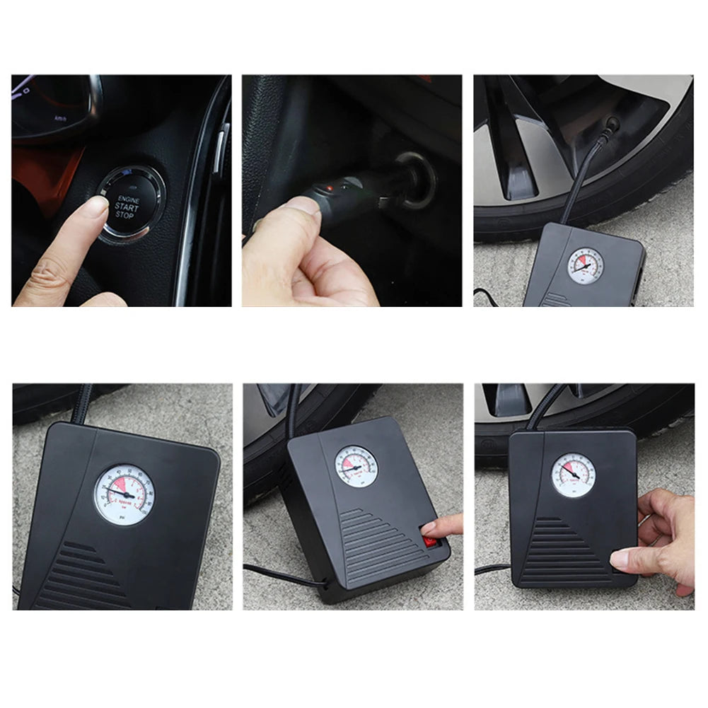 12V Portable Tire Inflator with LED Flashlight – 100 PSI Air Pump for Cars, Bikes & Sports