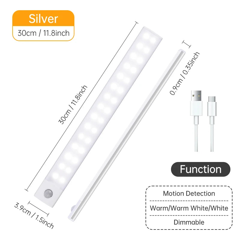 Wireless LED Cabinet Light – Motion Sensor, USB Rechargeable, 3-Color