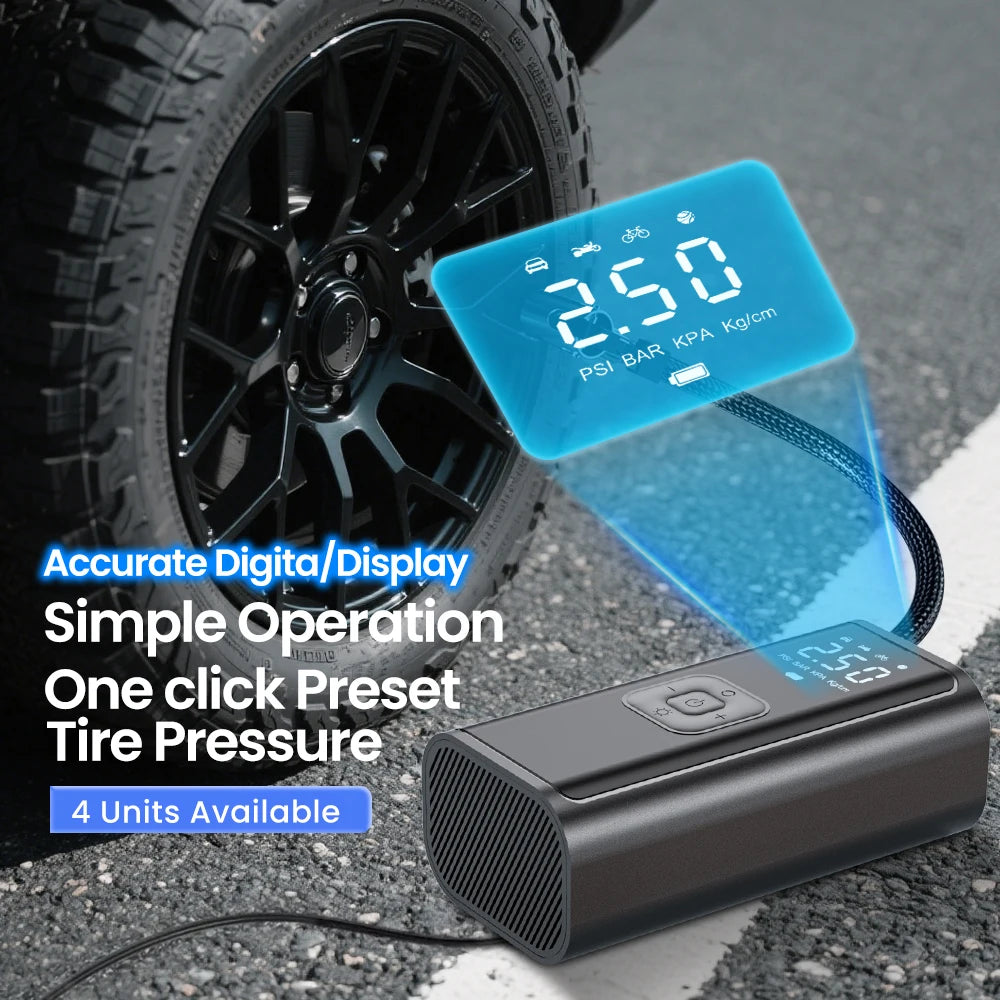 Portable Car Tire Inflator – 150 PSI Fast Air Compressor for Cars, Motorcycles, Bikes & Balls
