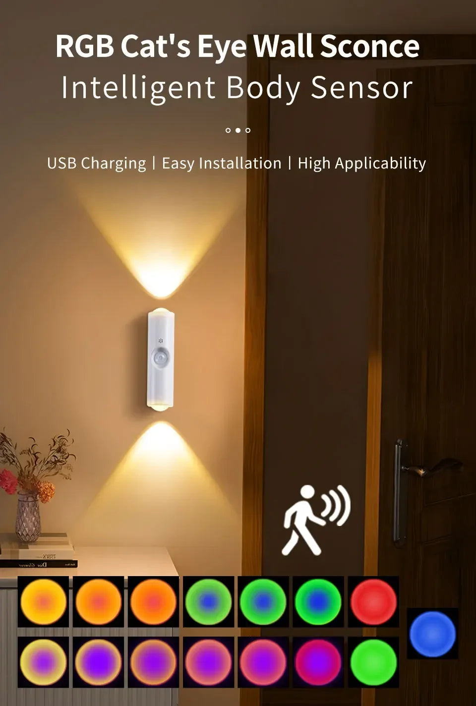 Magnetic LED Night Light – Motion Sensor, 7-Color RGB, USB Rechargeable