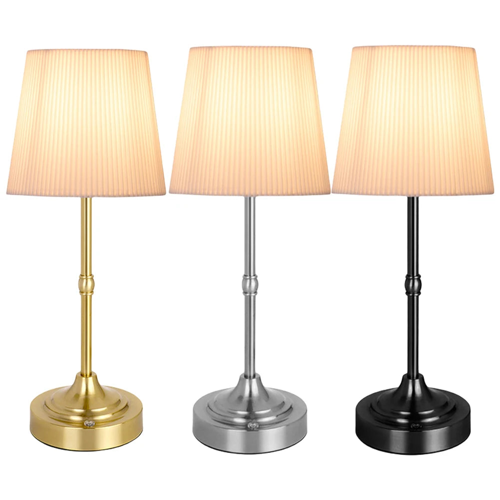 Cordless LED Metal Table Lamp – USB Rechargeable, 2200K Warm Light, Fabric Shade