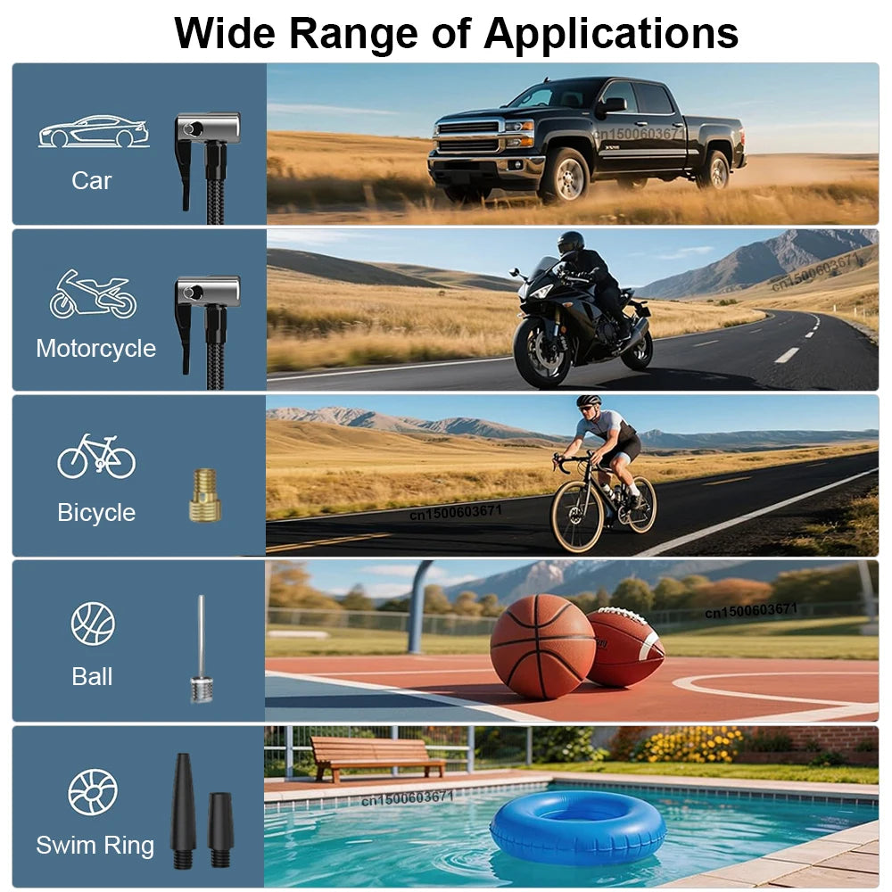 Cordless Tire Inflator – Dual LED Display, 4 Preset Modes, Auto Shut-Off, Fast Inflation