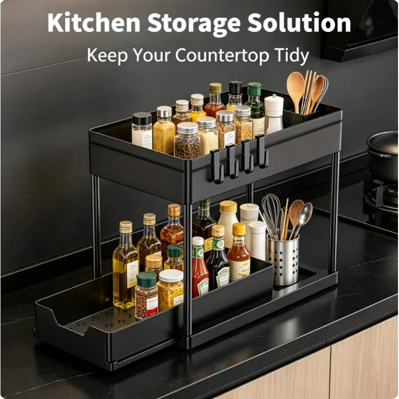 2-Layer Sliding Under-Sink Organizer – Drawer-Style Storage Rack for Kitchen & Bathroom