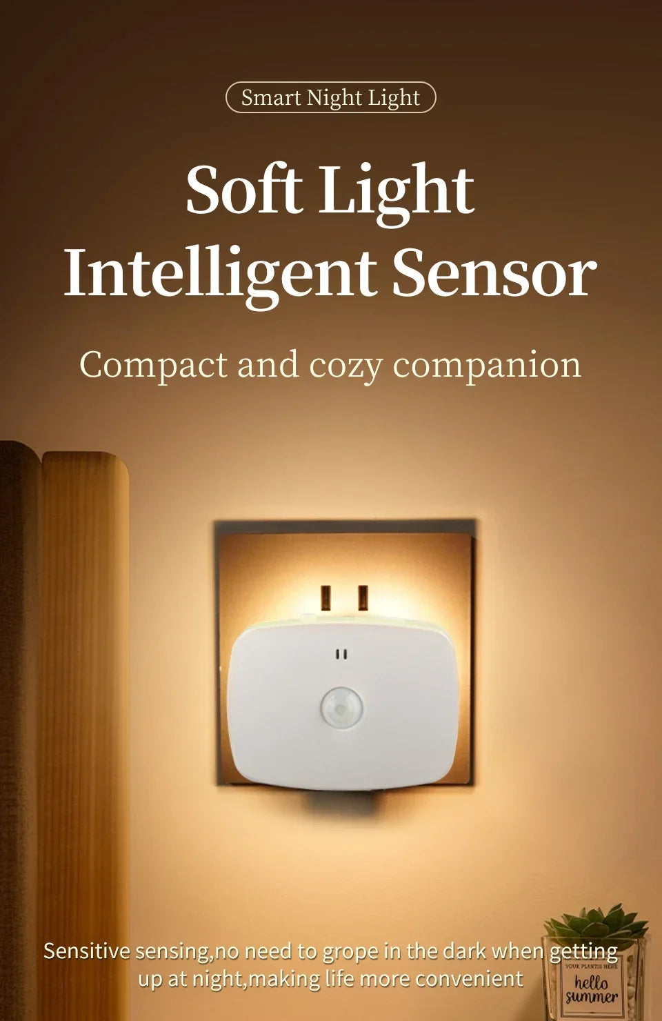 Motion Sensor LED Night Light – Smart Infrared Wall Plug, EU/US, 3 Colors