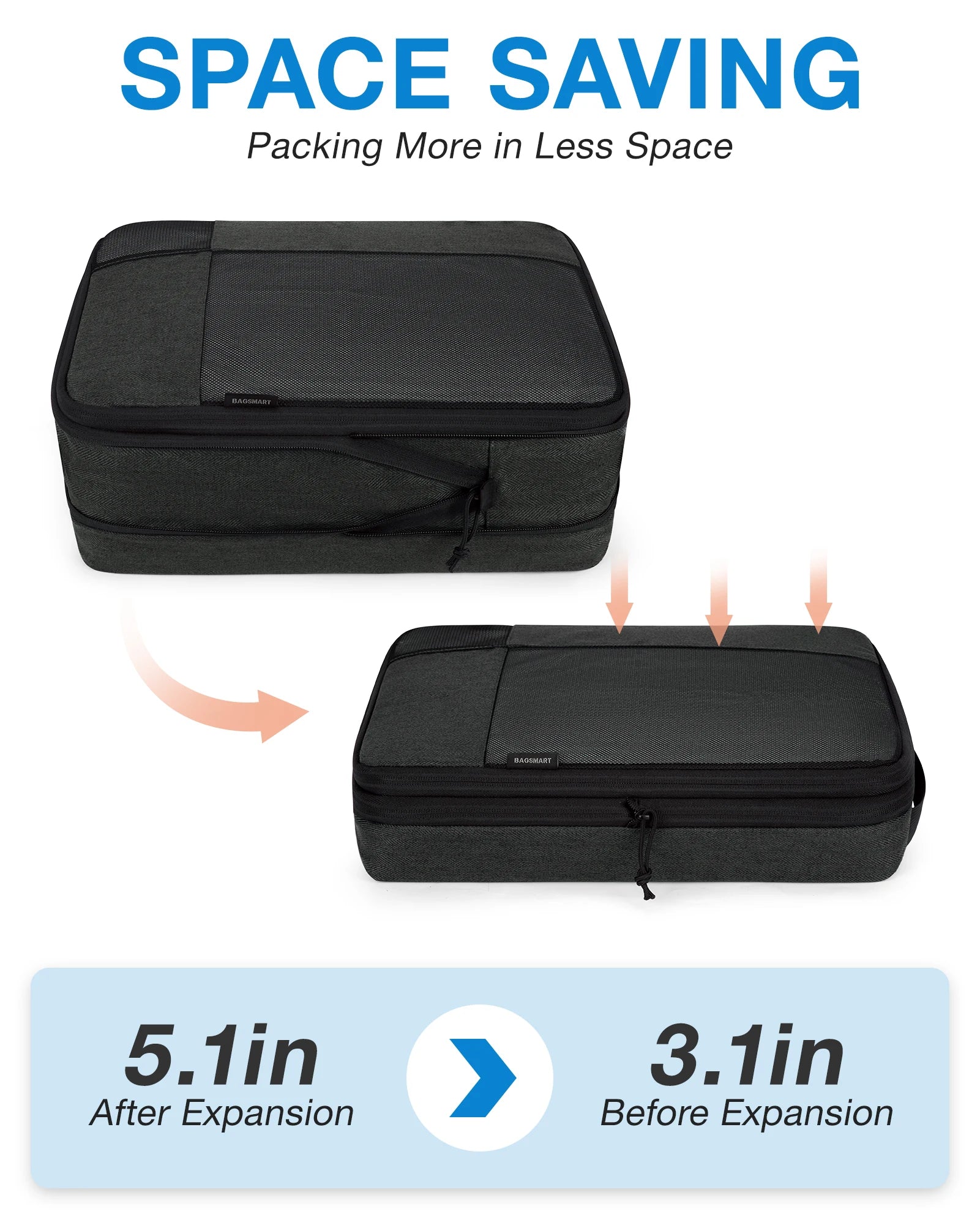 BAGSMART 6-Piece Compression Packing Cubes Set – Expandable Travel Luggage Organizer with Shoe Bag