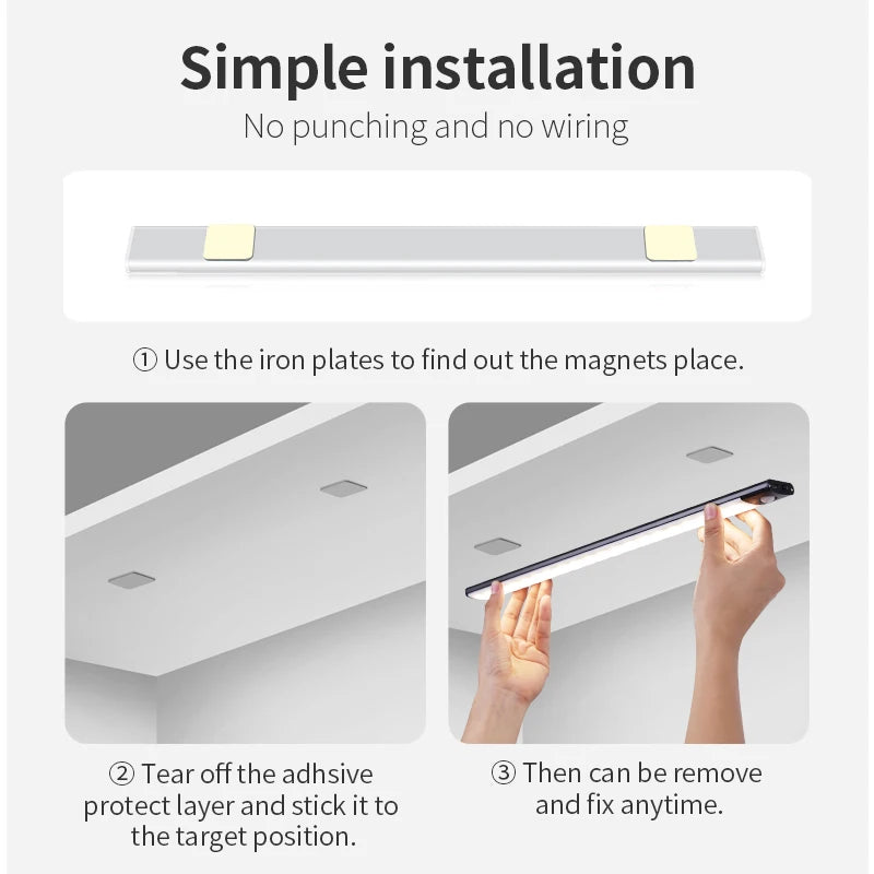 Wireless LED Cabinet Light – Motion Sensor, USB Rechargeable, 3-Color