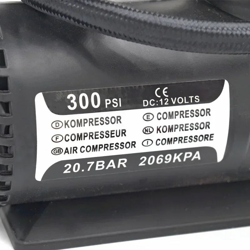 Portable 12V Car Air Compressor – 300 PSI Mini Tire Inflator with Pressure Gauge for Cars, Bikes & Balls