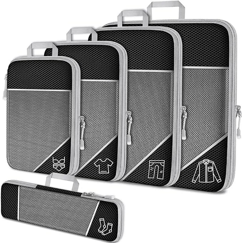Mesh Compression Packing Cube Set – Expandable Travel Luggage Organizers for Trips