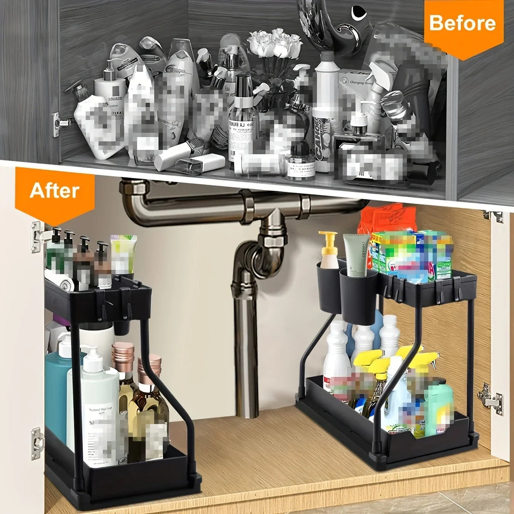 2-Tier Pull-Out Under-Sink Organizer – Large Capacity Drawer Storage Box for Kitchen & Bathroom