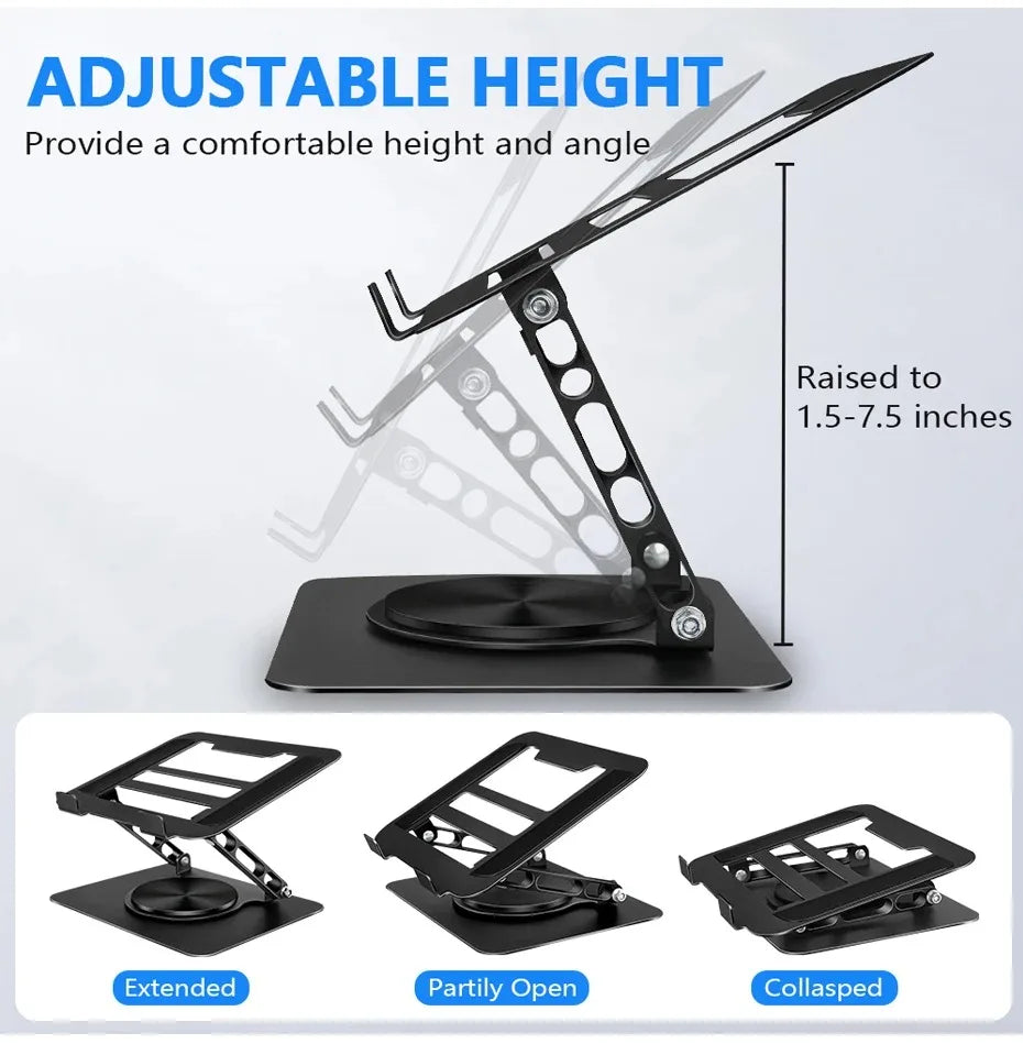 Foldable Laptop Stand – 360° Rotating Base, Adjustable & Ergonomic