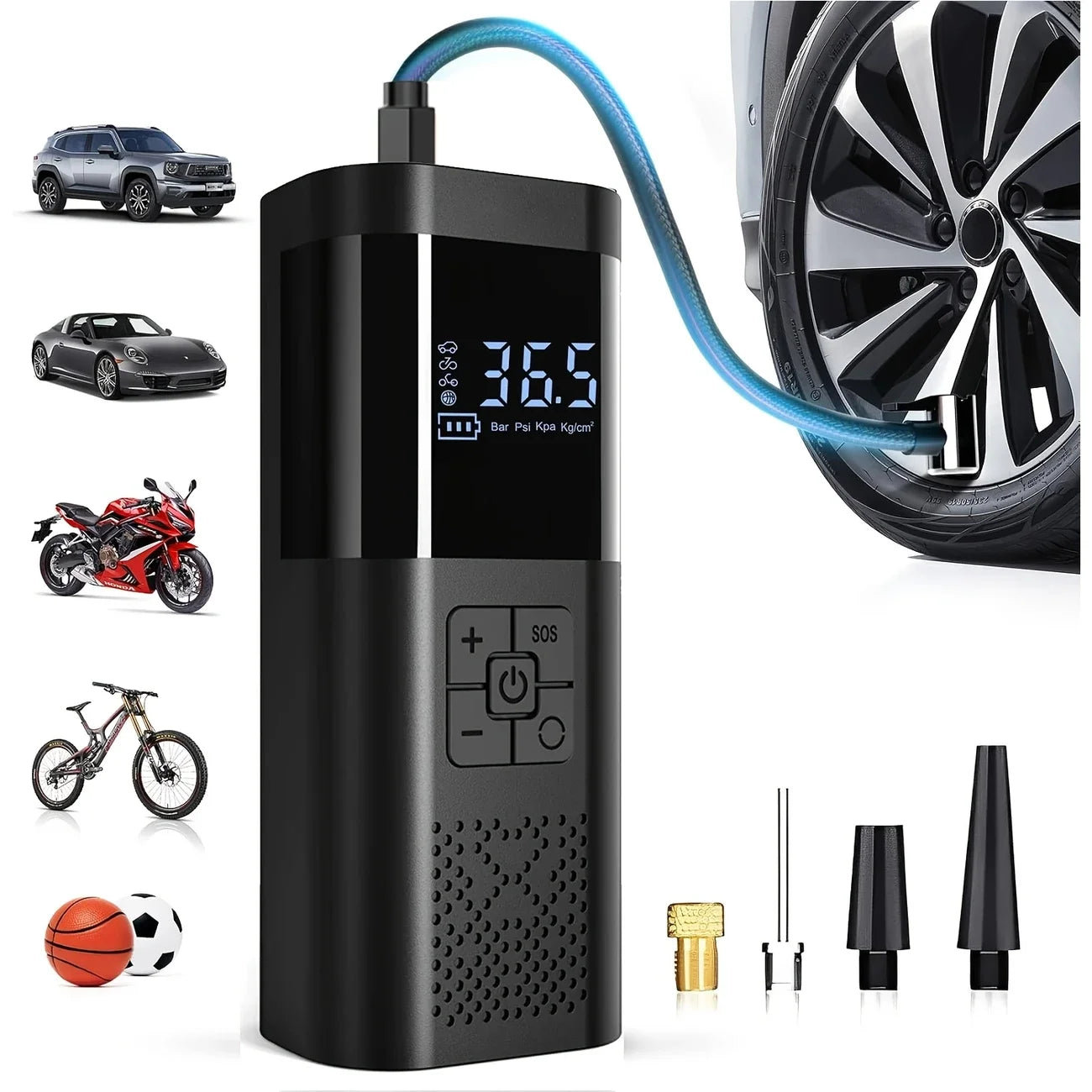 STSCELZ Cordless Tire Inflator – 150 PSI, 3X Faster, Digital Gauge & LED Light
