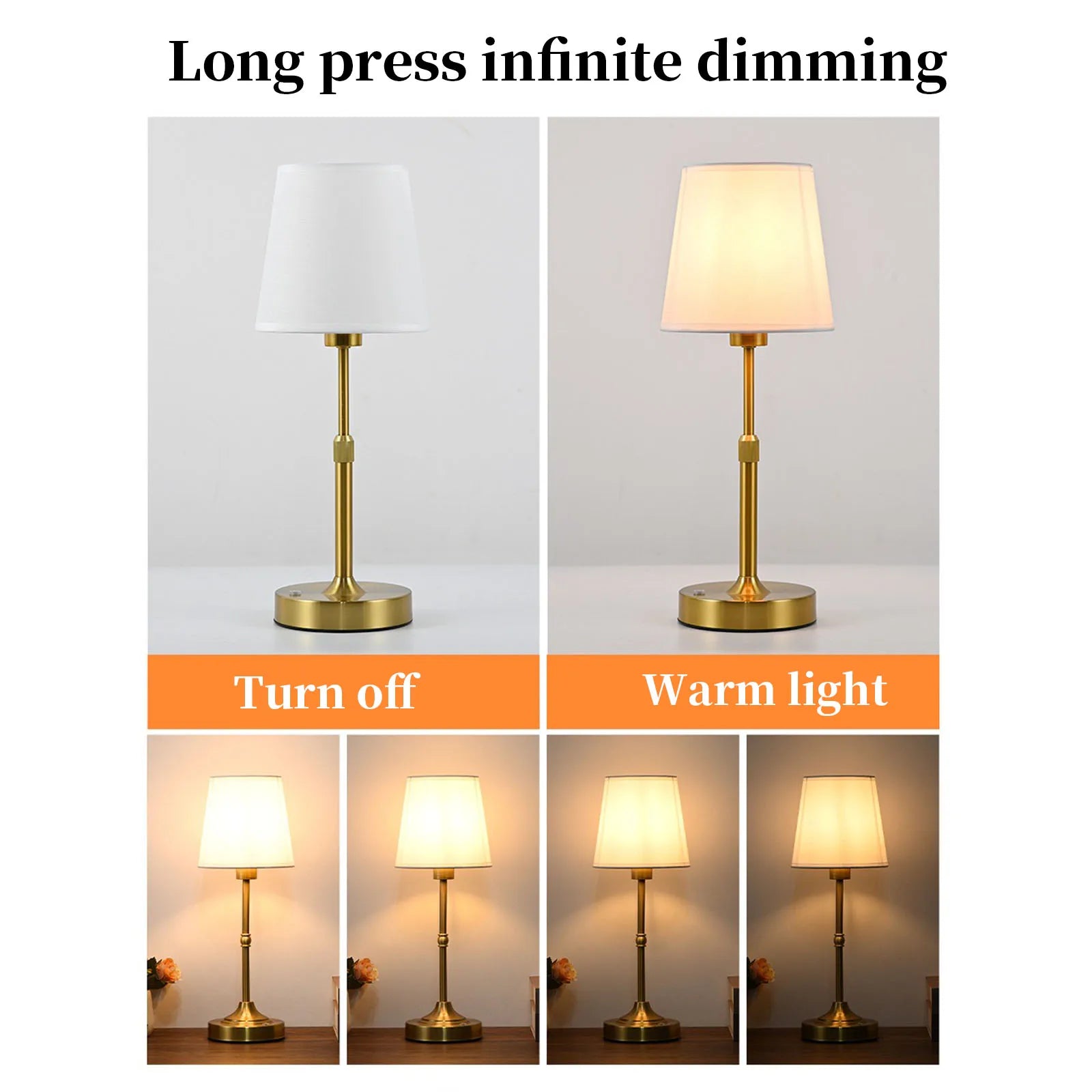 Cordless Rechargeable Table Lamp – 3-Level Dimmable, Fabric Shade, Touch Switch