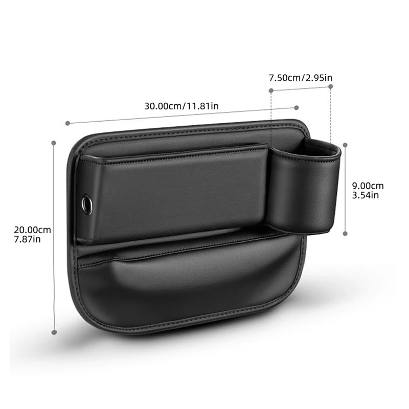 PU Leather Car Console Crevice Storage Box – Seat Gap Organizer with Cup Holder
