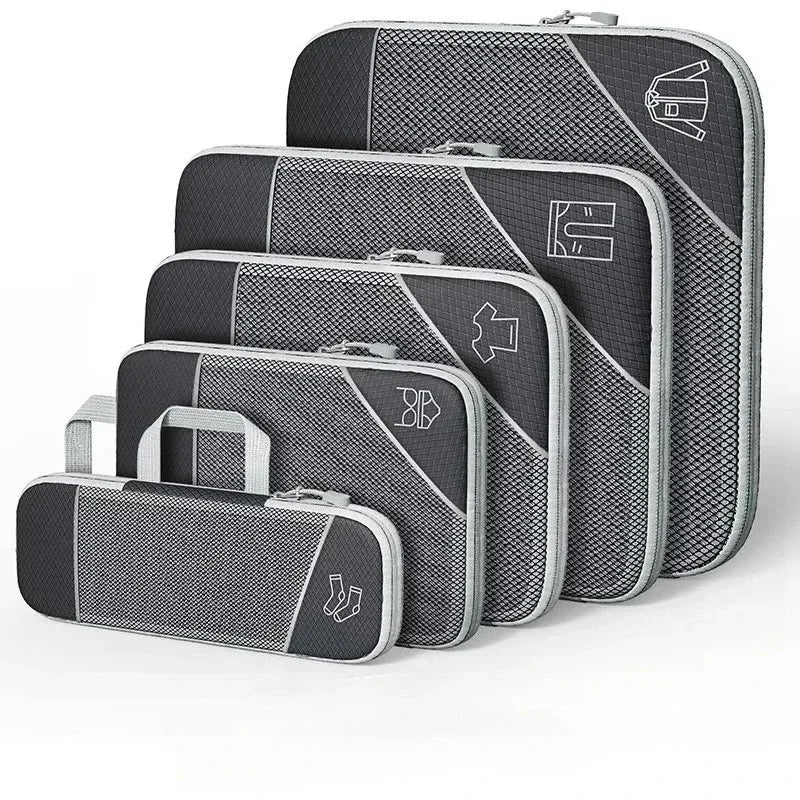 5-Piece Mesh Compression Packing Cubes – Lightweight Travel Organizer Set for Suitcases